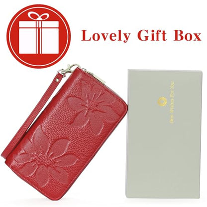 GOIACII Women's Wallet RFID Blocking Leather Wristlet - color: A05 Red