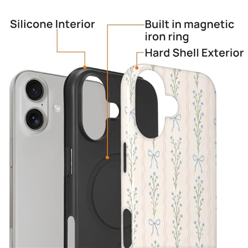 Magnetic for iPhone 17 Case,[Compatible with Magsafe] Dual Layer Protective Heavy Duty Shockproof Rugged Drop Protection Bumper Hybrid Case - Blue Bow Stripes - color: Blue Bow Stripes, size: iPhone 17