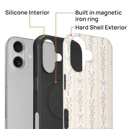 Magnetic for iPhone 17 Case,[Compatible with Magsafe] Dual Layer Protective Heavy Duty Shockproof Rugged Drop Protection Bumper Hybrid Case - Blue Bow Stripes - color: Blue Bow Stripes, size: iPhone 17