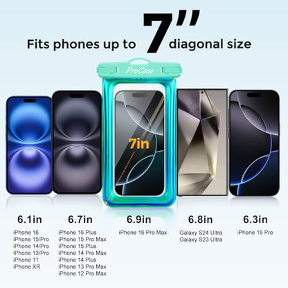 ProCase 2 Pack Floating Waterproof Phone Pouch, IPX8 Dry Bag for 7" Phones | Fits iPhone 17/16/15/14, Galaxy S24/S23 & Pixel 8/7. Touchscreen Waterproof Pouch for Swimming, Diving & Snow -Whitegreen - color: White/Green