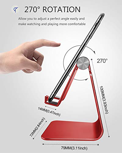 CreaDream Aluminum Cell Phone Stand, Adjustable Phone Holder for Desk - color: Red