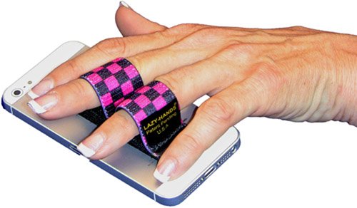 LAZY-HANDS 2-Loop Phone Grip - FITS Most - Black & Pink Checkers - color: Black & Pink Checkers - Fits Most