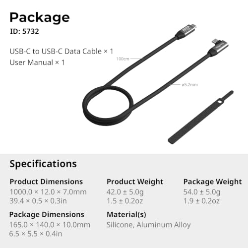 SMALLRIG USB4 40Gbps USB-C Cable, 240W PD 3.1 Fast Charging, 8K@60Hz Video, 100cm/39.4in Straight to Angled Connectors with Cable Tie, for MacBook Pro, for iPad Pro, for iPhone 17/16/15 Series - 5732 - size: 100 cm/39.4 in, style: Straight to Angled