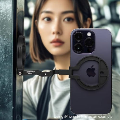 Double Magnetic Ring Phone Holder – Attach to Any Iron Surface | 1/4" Screw Hole | Compatible with iPhone 17/16/15/14/13/12 Pro Max Series & Magnetic Cases (MS-02R)