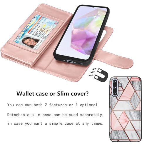 Njjex Galaxy A36 5G Case, for Samsung Galaxy A36 5G Wallet Case, [9 Card Slots] PU Leather ID Credit Holder Folio Flip [Detachable] Kickstand Magnetic Phone Cover & Lanyard for Samsung A36 [Marble] - color: Marble Pink
