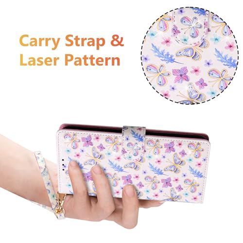 UEEBAI Wallet Case for Samsung Galaxy A17 5G, PU Leather Phone Cover Kickstand RFID Blocking Flip Case Card Slots Wrist Strap Relief Engraved Pattern Magnetic Closure Folio Cover - Butterfly - color: Butterfly, size: Samsung Galaxy A17 5G