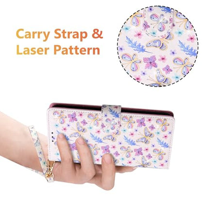 UEEBAI Wallet Case for Samsung Galaxy S23 Plus 5G, PU Leather Phone Case Kickstand RFID Blocking Flip Case with Card Slots Wrist Strap Relief Engraved Pattern Magnetic Closure Folio Case - Butterfly - color: Butterfly, size: Samsung Galaxy S23 Plus 5G