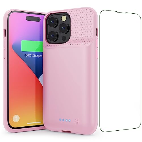 Battery Case for iPhone 14 Pro Max,14 Plus and 13 pro Max, Real 8600mAh Rechargeable Smart Extended Charging Case, Ultra-Slim Portable Protective Battery Pack (6.7 inch) Pink - color: Pink