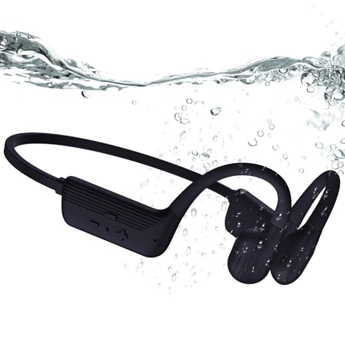 Swimming Headphones, IP68 Waterproof Bone Conduction Headphones, Bluetooth 6.0&MP3 with32GB Memory Card, Skin Open Ear Swim Earbuds with Adjustable Headband for Swim Cap/Hat, Magnetic Charging(Black)