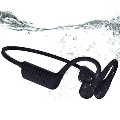 Swimming Headphones, IP68 Waterproof Bone Conduction Headphones, Bluetooth 6.0&MP3 with32GB Memory Card, Skin Open Ear Swim Earbuds with Adjustable Headband for Swim Cap/Hat, Magnetic Charging(Black)