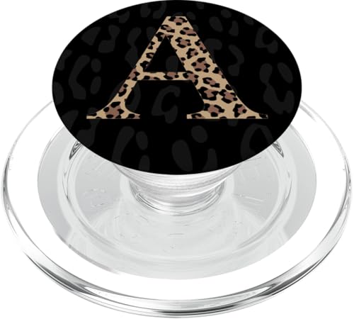 Black Leopard Print Cute Initial Letter A Monogram For Women PopSockets PopGrip for MagSafe - style: Magnetic PopGrip