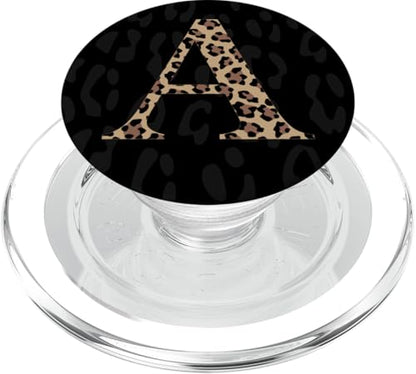Black Leopard Print Cute Initial Letter A Monogram For Women PopSockets PopGrip for MagSafe - style: Magnetic PopGrip
