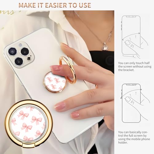 Cell Phone Ring Holder, Cute Metal Phone Grip Stand Finger Ring Kickstand, Flexible 360°Rotation Phone Tablet Case Accessories Compatible with Most Phones Cute Pink Bowtie - color: Cute Pink Bowtie
