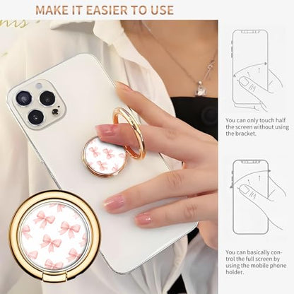 Cell Phone Ring Holder, Cute Metal Phone Grip Stand Finger Ring Kickstand, Flexible 360°Rotation Phone Tablet Case Accessories Compatible with Most Phones Cute Pink Bowtie - color: Cute Pink Bowtie