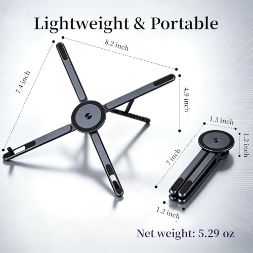 Magnetic Phone Holder & Foldable Laptop Riser, Matte Black Aluminum Multi‑Device Desk Mount, N52 MagSafe Stand, Ergonomic Laptop Elevator for MacBook iPad iPhone Travel Office - color: Grey