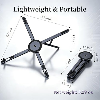 Magnetic Phone Holder & Foldable Laptop Riser, Matte Black Aluminum Multi‑Device Desk Mount, N52 MagSafe Stand, Ergonomic Laptop Elevator for MacBook iPad iPhone Travel Office - color: Grey