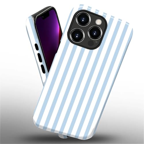 Compatible with iPhone 13 Pro Max Case,Glossy 2-in-1 Sleek All-Inclusive Dual-Layer Material Soft TPU + PC Back for Blue Stripes Geometric Pastel Summer Beach - color: Blue Stripes Geometric Pastel Summer Beach-Glossy, size: iPhone 13 Pro Max