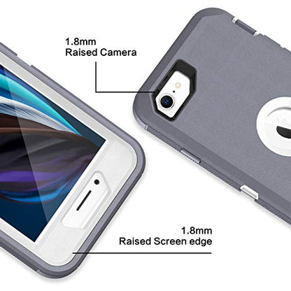 MXX Case Designed for iPhone SE Case 2020 /SE 2022 Heavy Duty Protective with Screen Protector [3 Layers] Rugged Rubber Protection Cover & Rotating 360 Degree Belt Clip SE 3rd/2nd Gen (Gray/White) - color: Gray/White