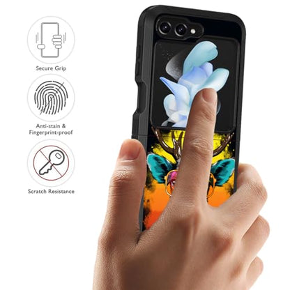 for Samsung Galaxy Z Flip 5 Case, Heavy Duty Dual Layer Hybrid Military Grade Shockproof Drop Folding Protective Cover for Samsung Galaxy Z Flip 5 5G 2023, Cool Deer with Sunglasses - color: Cool Deer with Sunglasses