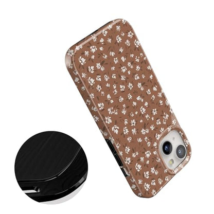 Casely iPhone 15 Plus Case | Mocha Meadow | Tiny Flowers | Compatible with MagSafe | Classic Ultra Slim Design - color: Mocha Meadow | Tiny Flowers
