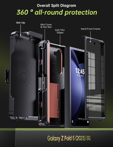 KJSK for Samsung Galaxy Z Fold 5 Case,with S Pen Holder+Belt Clip Holster+Built-in Kickstand+Hinge Protection,Heavy Duty Military Grade Drop Proof Case for Galaxy Z Fold 5(Rose Gold) - color: Rose Gold