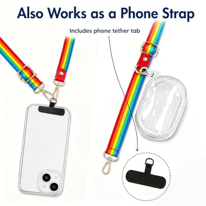 chushui Clip and Go Strap for Phone with Wallet Crossbody, Adjustable Anti-Theft Cell Phone Lanyard,Purse Strap with Zippered Pouch, for Women - color: Rainbow + Clear Pouch + Phone Shim