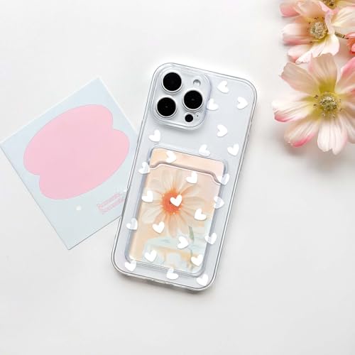 NITITOP Compatible with iPhone 16 Pro Case Clear with Card Holder Cute White Love Heart Pattern Design Design Soft TPU Shock-Absorbing Wallet Case Protective Cover - White - color: White, size: iPhone 16 Pro