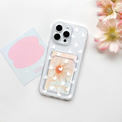NITITOP Compatible with iPhone 16 Pro Case Clear with Card Holder Cute White Love Heart Pattern Design Design Soft TPU Shock-Absorbing Wallet Case Protective Cover - White - color: White, size: iPhone 16 Pro