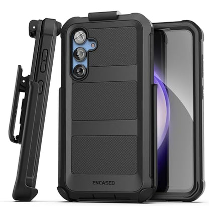 Encased Falcon Designed for Samsung Galaxy S23 FE Case with Screen Protector and Belt Clip Holster - Protective Full Body Case (Black) - size: S23 FE