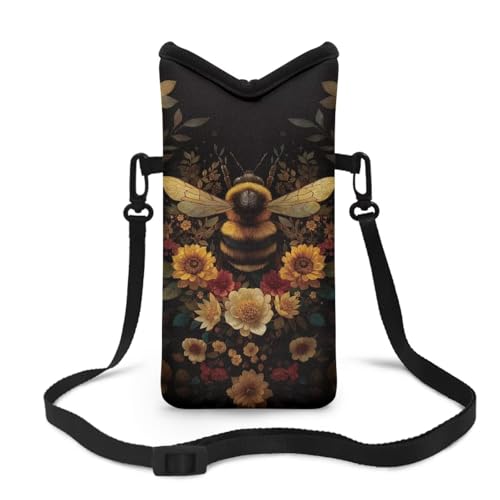 Jeiento Neoprene Phone Sleeve Pouch Case Bag for Women Small Crossbody Bags Cell Phone Case with Crossbody Strap/Neck Lanyard - color: Bee and Flower