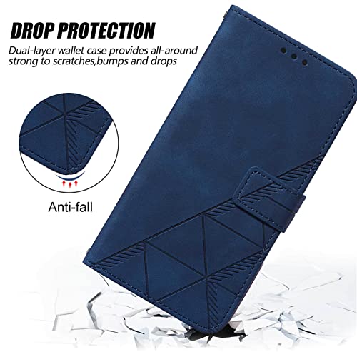 Flip Wallet Case for iPhone 17e/16e, Wrist Strap, Blue | Embossed PU Leather, Detachable Wrist Strap, Card Slots, TPU Inner, Cash Pocket, Magnetic Closure, Stand, Precise Cutouts - color: Blue