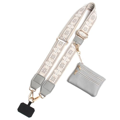 Phone Strap with Zippered Pouch, Clip and Go Strap for Phone with Wallet Crossbody, Adjustable Crossbody Phone Strap-3 - color: Jacquard Gray
