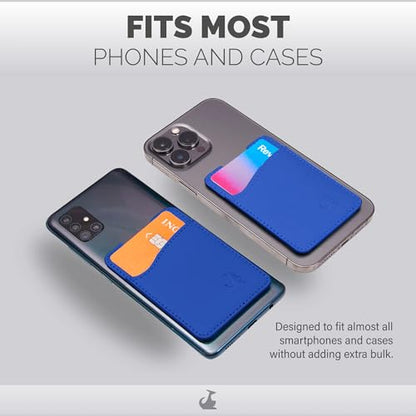 Wallaroo Premium Leather Cell Phone Wallet Stick On - Android and iPhone Wallet and Card Holder for Women and Men - Durable with Non-Slip Lining Secures Up to 3 Cards - color: Royal Blue Leather