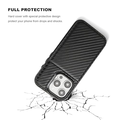 KIHUWEY for iPhone 16 Pro Wallet Case Card Holder Kickstand, Carbon Black | Credit Card Slots, PU Leather, Magnetic Clasp, Flip Heavy Duty Protection Cover for Men and Women - color: Carbon Black