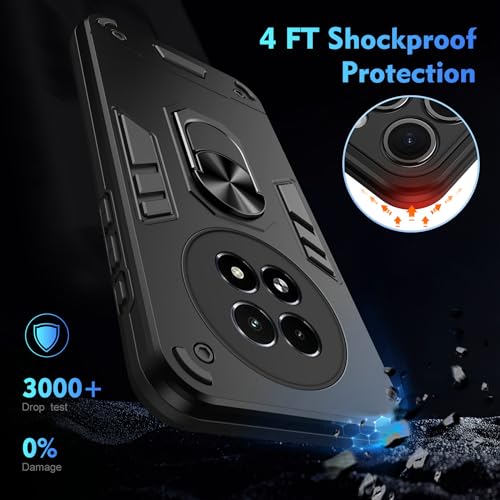Compatible with Realme 13 5G / Realme 12 / Realme C65 5G Phone Case Cover Built-in Stand Shockproof and Drop-Proof [with Tempered Glass Screen Protector] Black - color: HY-GZS-black, size: Realme 13 5G/Realme 12