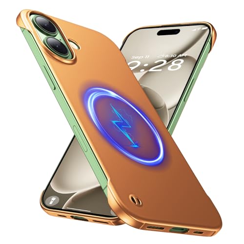 GRECAZO Magnetic Frosted Frameless Case for iPhone 17, Orange | Compatible with MagSafe, Metallic Finish, Hard PC Cover, Ultra Thin Lightweight Minimalist Borderless, Slim Fit, 6.3-Inch - color: Orange, size: iPhone 17