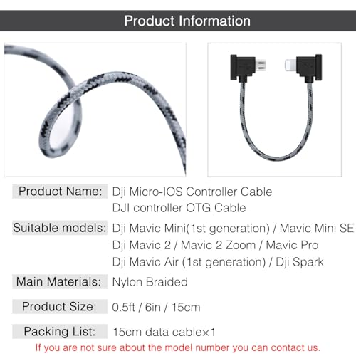 0.5FT USB Micro to iOS DJI Remote Controller Cable for IPhone14 Pro, DJI Mavic Mini(1st Gen), Mini SE, Mavic Pro, Spark, 2Pro Zoom,Mavic Air,Platinum,Phone/Tablet 90 Degree Data OTG Cord Accessorie - size: 0.5FT(6in), style: Micro to IOS
