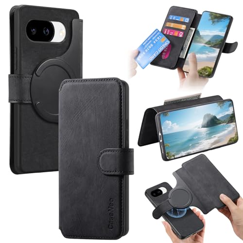 2 in 1 Wallet Case for Google Pixel 10a CMG Black | PU Leather Magnetic Flip Folio Case with RFID Blocking Card Holder, Credit Card Slots Kickstand, Shockproof Protective Cover - color: Black, size: Google Pixel 10a