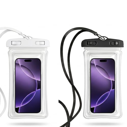 [2 Pack] Universal Floating Waterproof Phone Pouch, IP68 Water Proof Case for All Phones with Detachable Lanyard - Perfect Beach Cruise Essentials for iPhone 16 15 14 Pro Max, Galaxy S25
