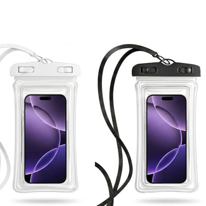 [2 Pack] Universal Floating Waterproof Phone Pouch, IP68 Water Proof Case for All Phones with Detachable Lanyard - Perfect Beach Cruise Essentials for iPhone 16 15 14 Pro Max, Galaxy S25