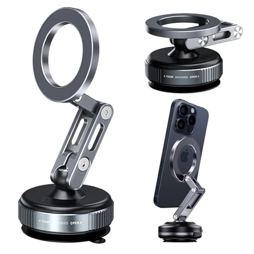 for MagSafe Car Mount – Vacuum Lock Magnetic Phone Holder with Strong Suction Cup, Adjustable Extendable Phone Stand, 360° Rotatable Dashboard & Windshield Mount for iPhone 16 15 14 13 12 Pro Max
