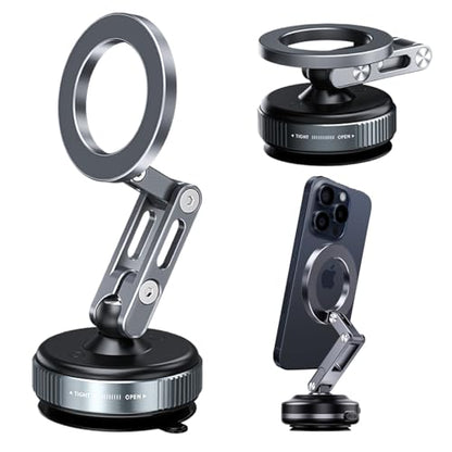 for MagSafe Car Mount – Vacuum Lock Magnetic Phone Holder with Strong Suction Cup, Adjustable Extendable Phone Stand, 360° Rotatable Dashboard & Windshield Mount for iPhone 16 15 14 13 12 Pro Max