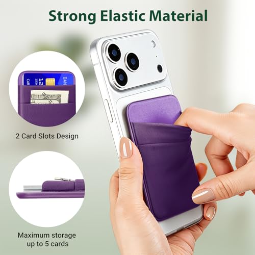 takyu Wallet Compatible with Magsafe, Stretchy Cloth Fabric 2600Gs Secure Magnetic Strength Minimalist Wallet Phone Credit Card Holder Compatible with iPhone 17 16 15 14 13 12 Series Purple - color: Purple