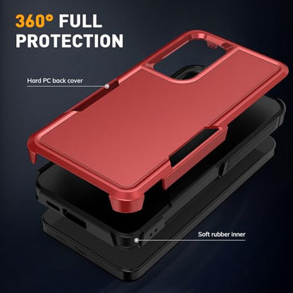 Vinve for Samsung Galaxy S25 FE Case with HD Screen Protector, Military-Grade Shockproof & Dual-Layer Protection, Anti-Slip Grip Design Phone Case, Red - color: Red