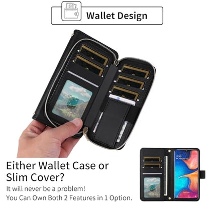 Argyle Wallet Case for Samsung Galaxy A20 A30 with Wrist Strap Shoulder Strap, 9+ Card Slots Zipper Purse Luxury PU Leather Stand Checkered Phone Cover for M10s A 30 20A SM A205G Black | Girls, Wrist/Shoulder Strap, Card Slots, Purse, Luxury PU Leather, S