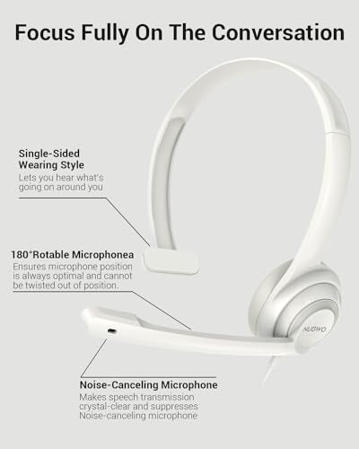 NUBWO HW02 USB Headset with Microphone Noise Cancelling & in-line Control - color: White, size: 1 pack