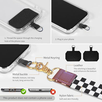 Cell Phone Lanyard Adjustable Crossbody Strap, Cute Phone Neck Wristlet Wrist Strap Patch for Keys Case Accessories - color: Black White Checkerboard