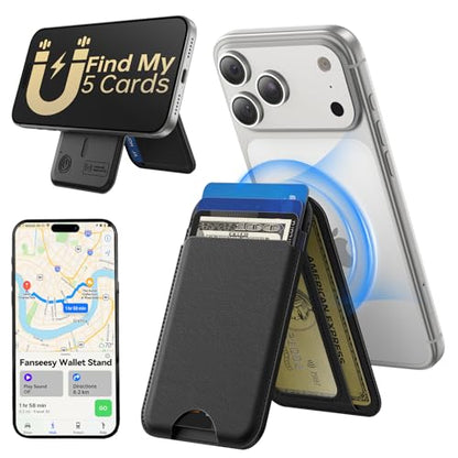 TWZKG for MagSafe Wallet, Works with Apple Find My,5 Card Holder with Stand, Magnetic Phone Wallet for iPhone 17/16/15/14/13/12 Pro Max Plus Air, RFID Blocking Vegan Leather,Black - color: Findmy Black