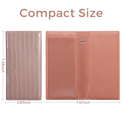 CoBak Checkbook Cover for Women & Men - PU Leather Case with RFID Blocking | Classic Design Check Book Holder for Personal and Business - color: Crocodile Pink