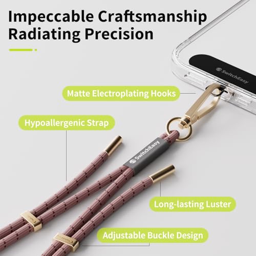 SWITCHEASY 6mm Adjustable Crossbody Phone Strap Compatible with Most Phones, Anti-Thefth & Ant-Drop, Hands Free for Phone Lanyard Crossbody with Strap Card Phone Tether Tab - EasyStrap (Peach Beige) - color: Peach Beige, size: 6mm